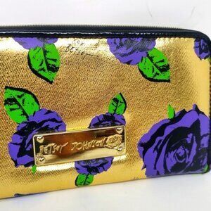 Betsey Johnson Gold Floral Zip Around Wallet